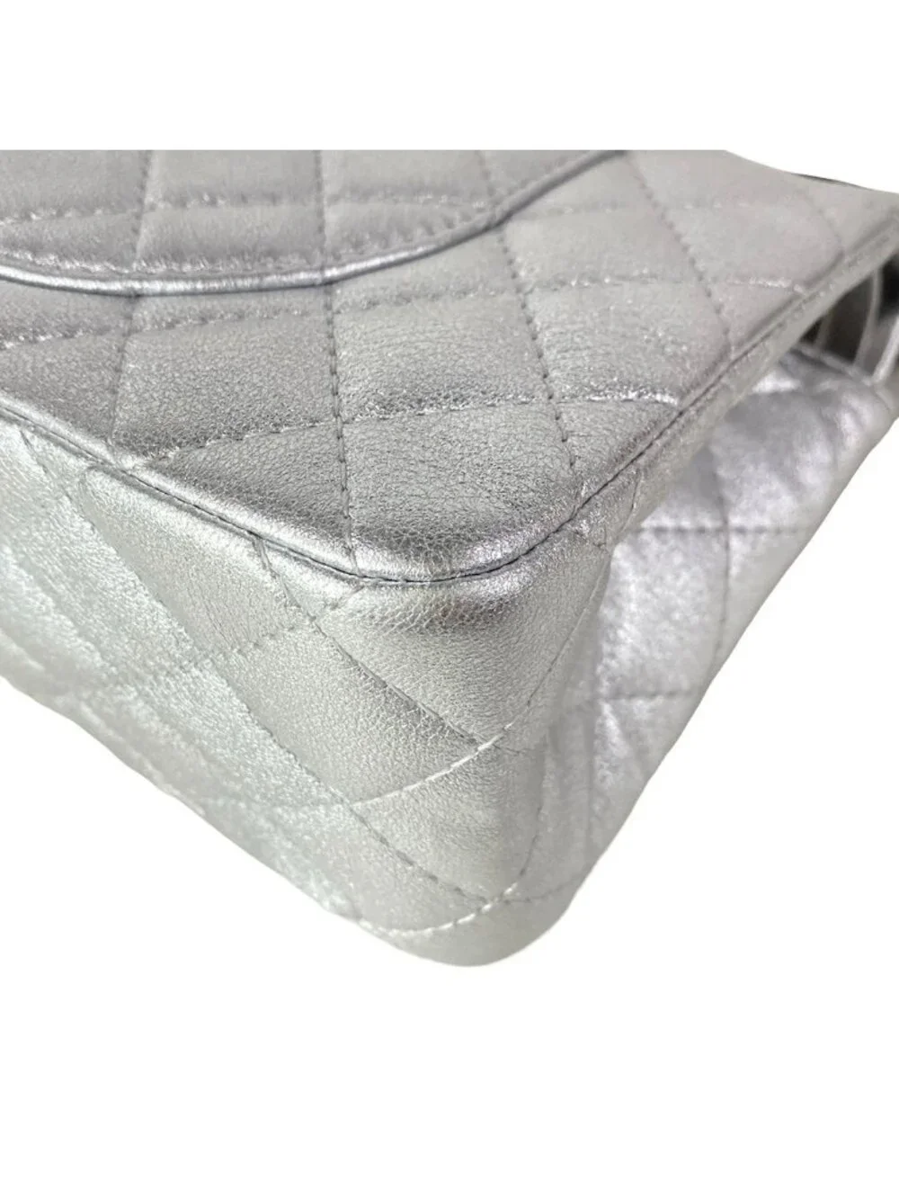 Chanel Shoulder Bag 2.55 Double Flap Quilted Silver Lambskin
